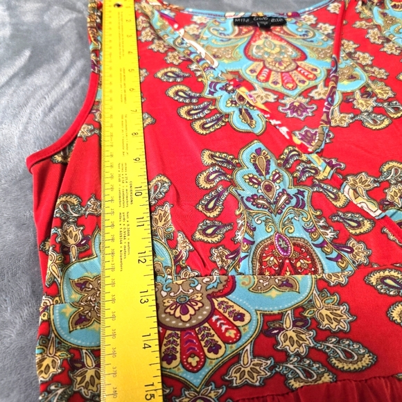 2/$30 Mlle Gabrielle Y2K Red Turquoise Long Maxi Dress Size S Oversized - Picture 7 of 13